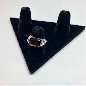 Lia sophia espresso brown gem silver ring sz 7